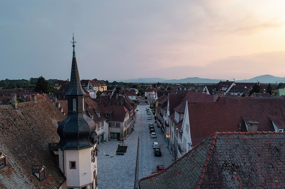 vue aérienne le soir